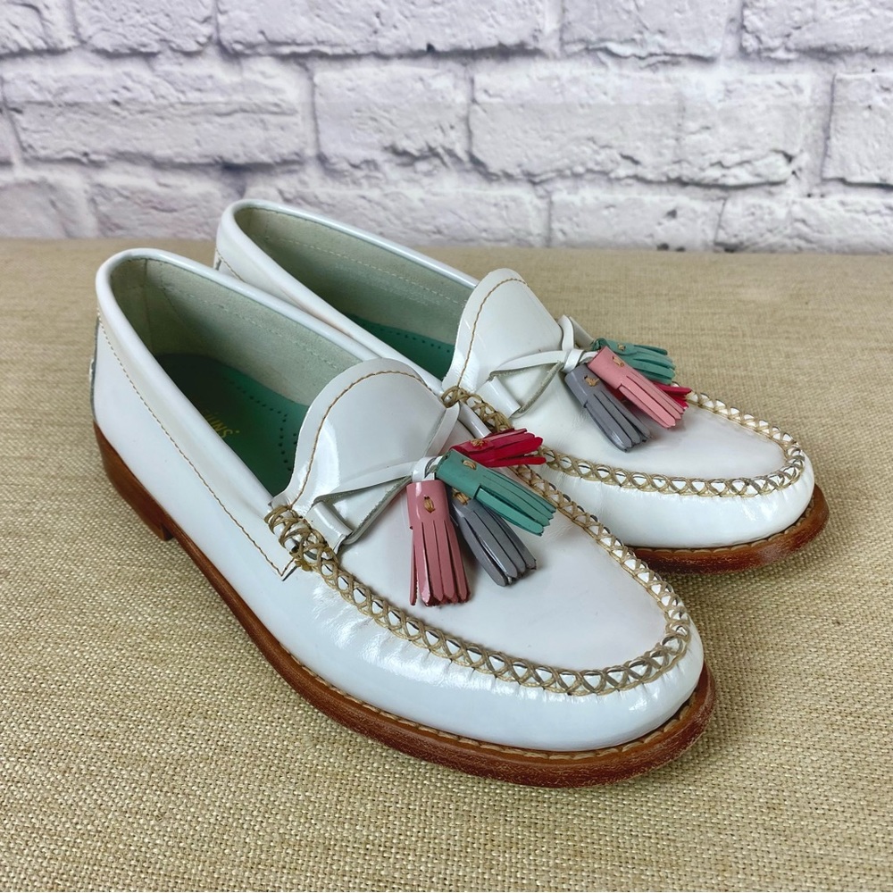 G.H. Bass Weejun Willow White Patent Leather Loafer w/ Colorful Tassels - Sz 6.5